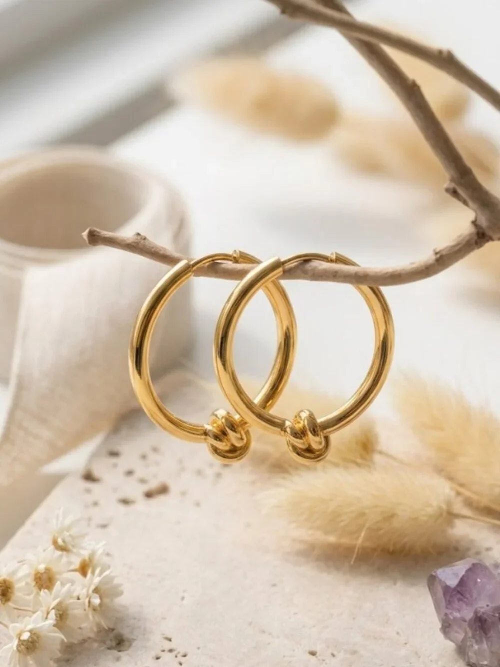 18K Gold Plated Stainless Steel Knot Hoop Earrings Old Money Quiet Luxury
